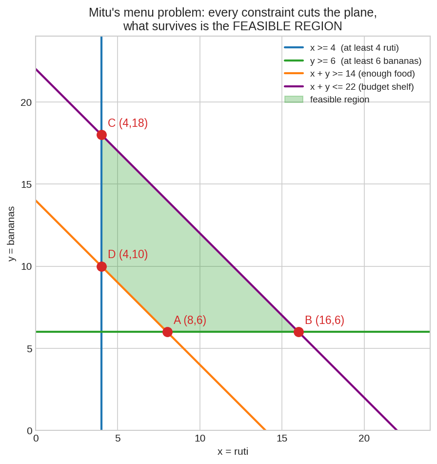 Constraints carve the feasible region